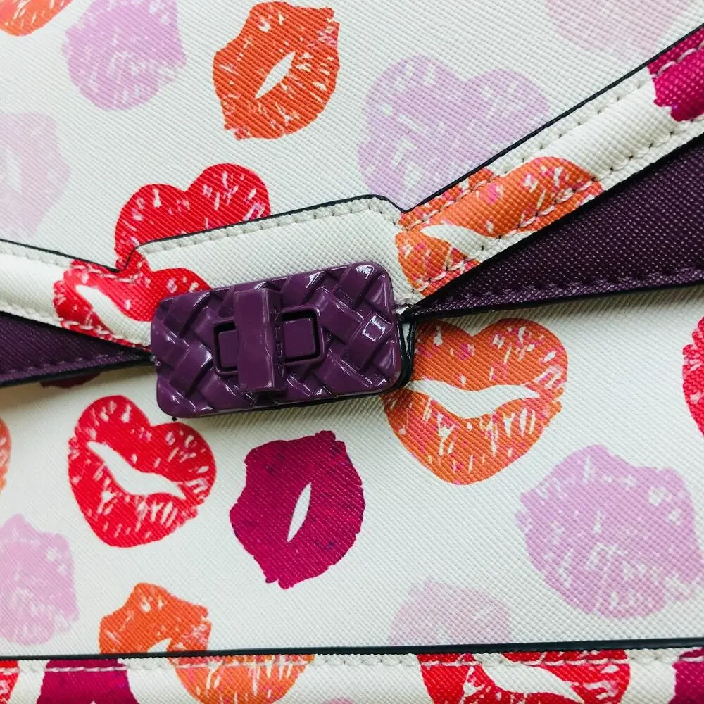 Aldo Valentine's Multicolor Lipstick Kisses Small Satchel Handbag Purple Flaw
